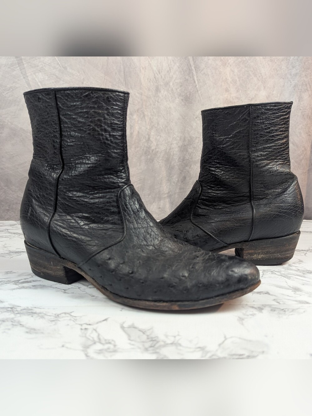 Don Cuco’s Boots Vintage Black Exotic Leather Side-Zip Western Cowboy Boots